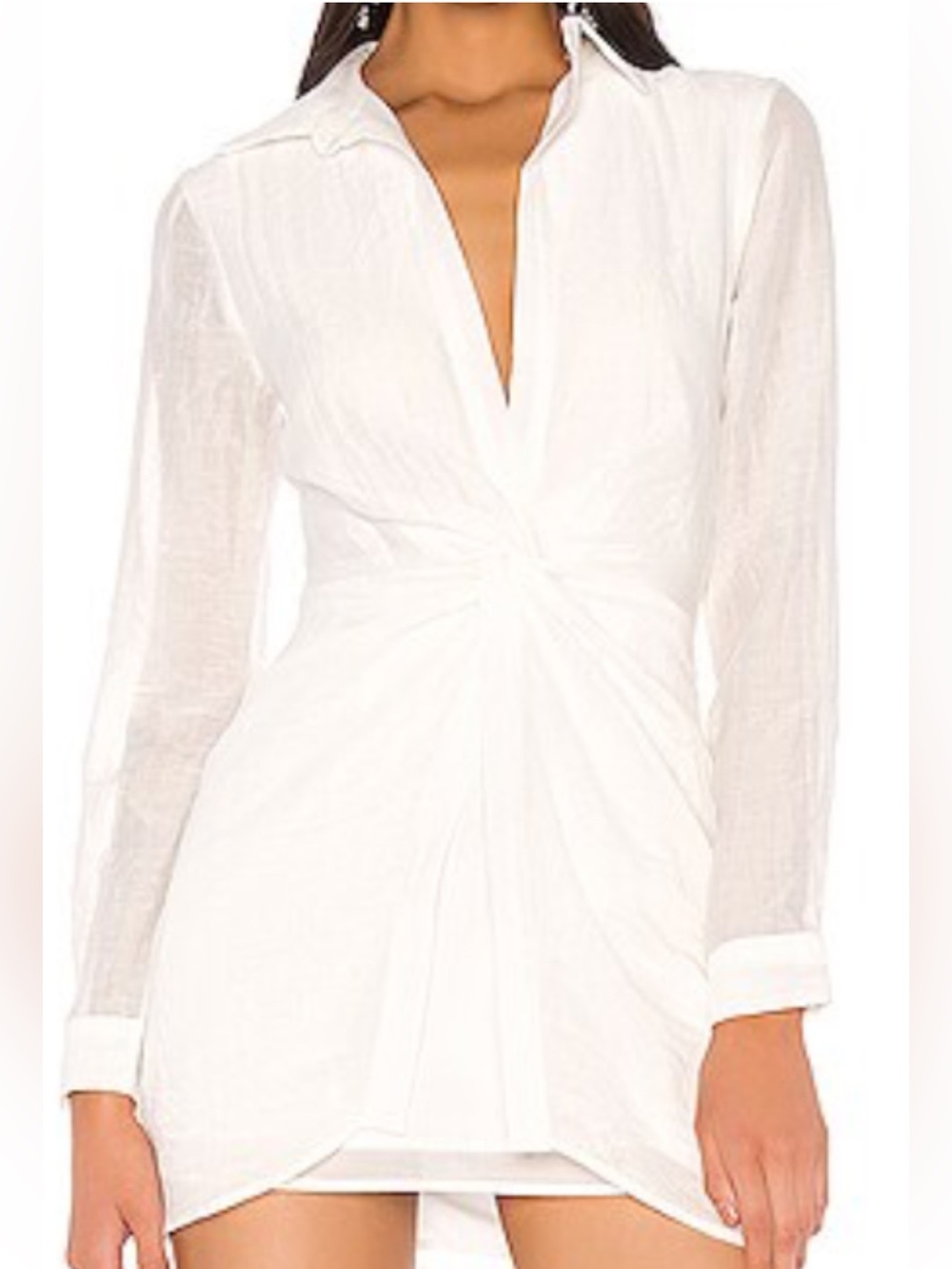 Zara Ruched V-neck longsleeve mini Collar dress Xs White Y2K Sexy Boho Artsy